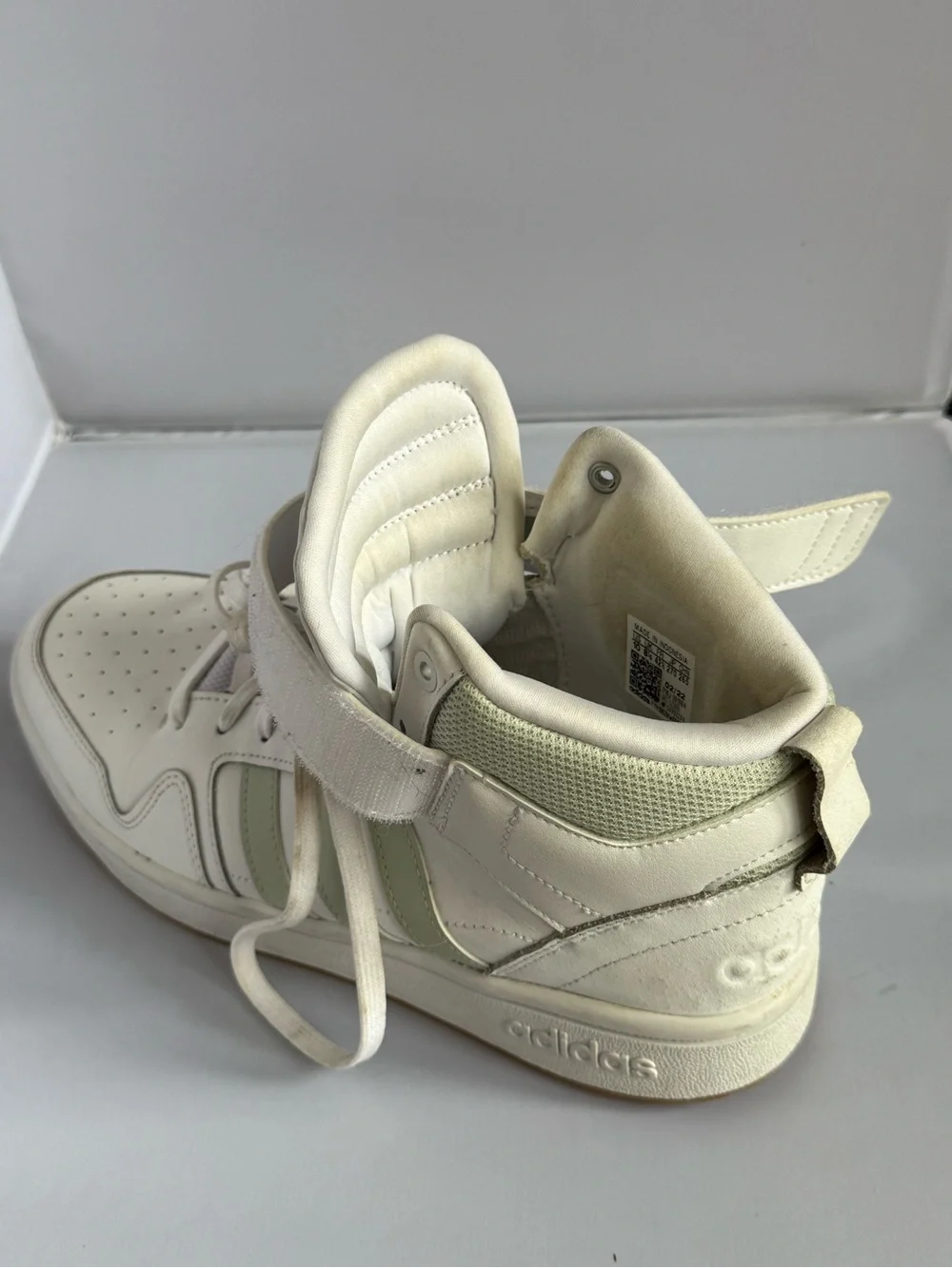 Adidas High-Top Sneakers in White and Sage Green Womens Size 10